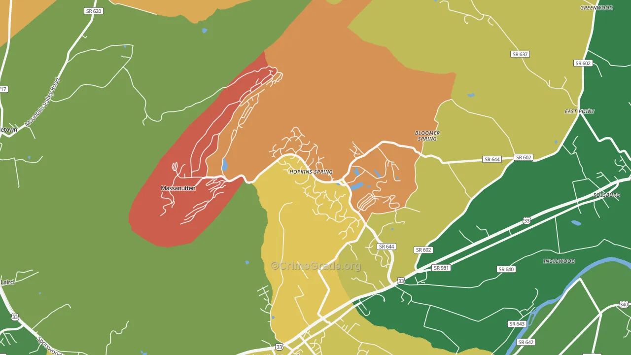 Massanutten, VA Map of Robbery Rates