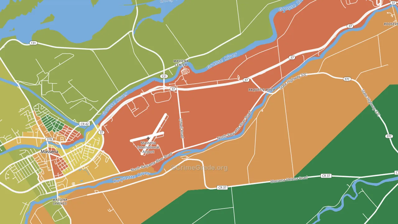 Massena Center, NY Map of Robbery Rates