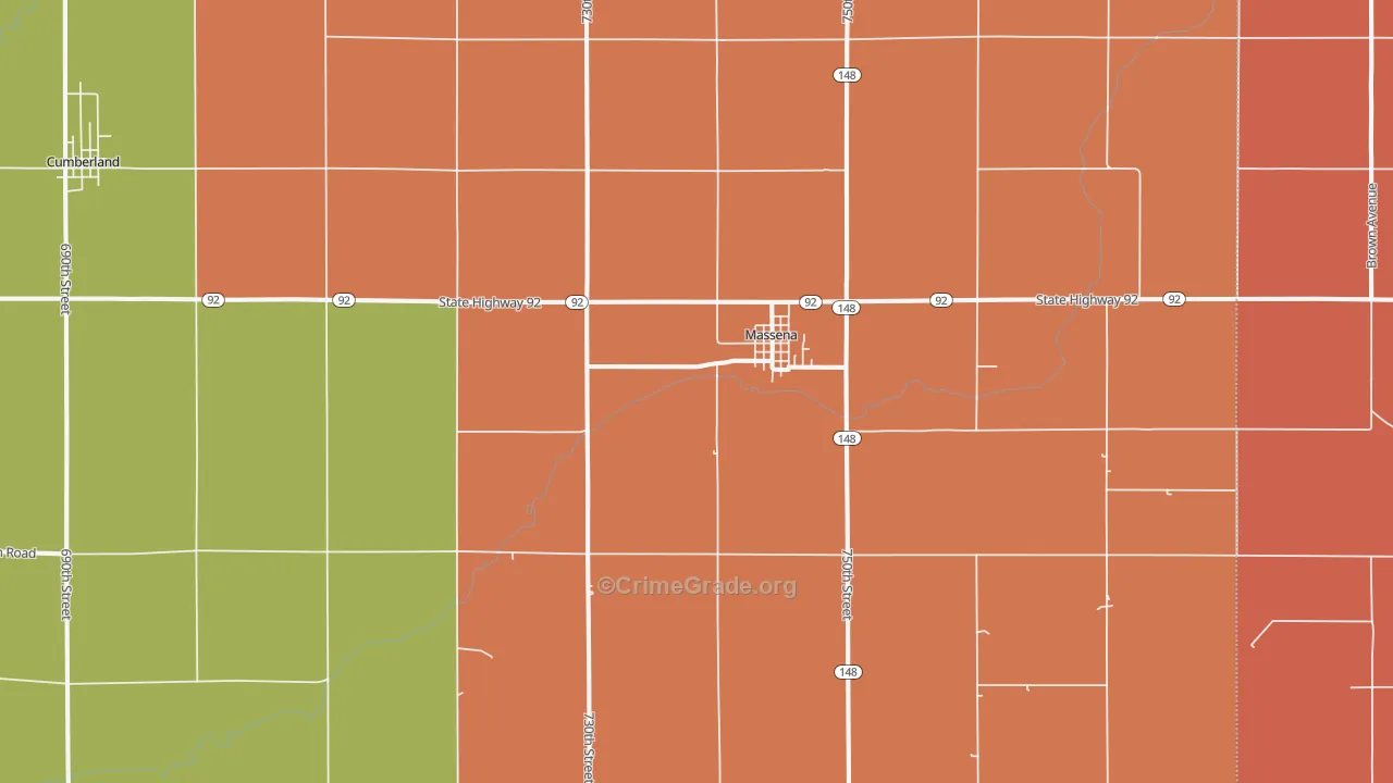 Massena, IA Map of Robbery Rates