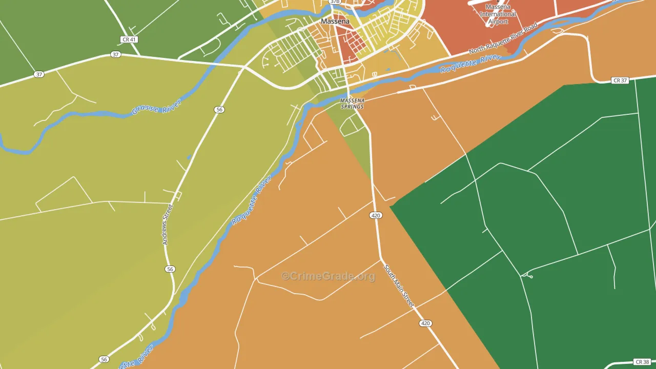 Massena Springs, NY Map of Robbery Rates