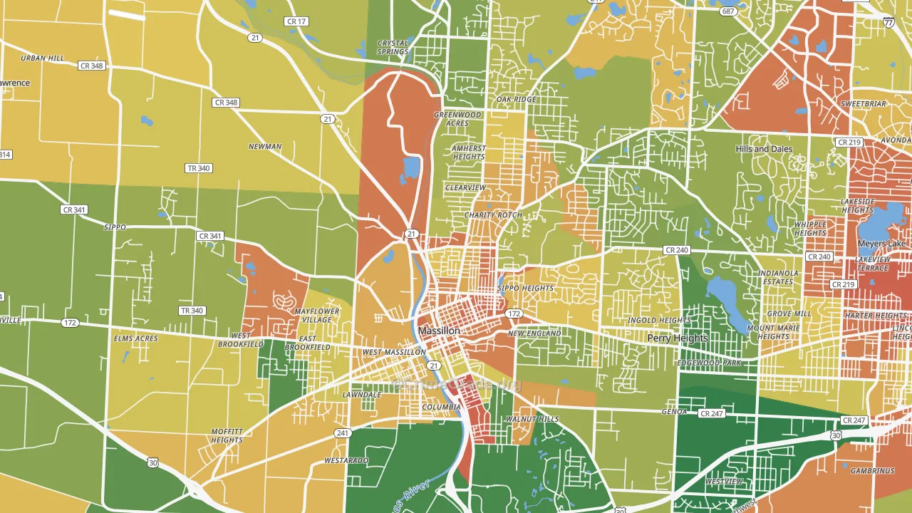 Massillon, OH Map of Robbery Rates