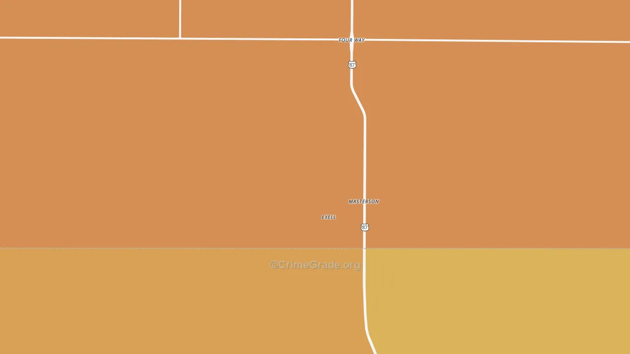 Masterson, TX Map of Robbery Rates