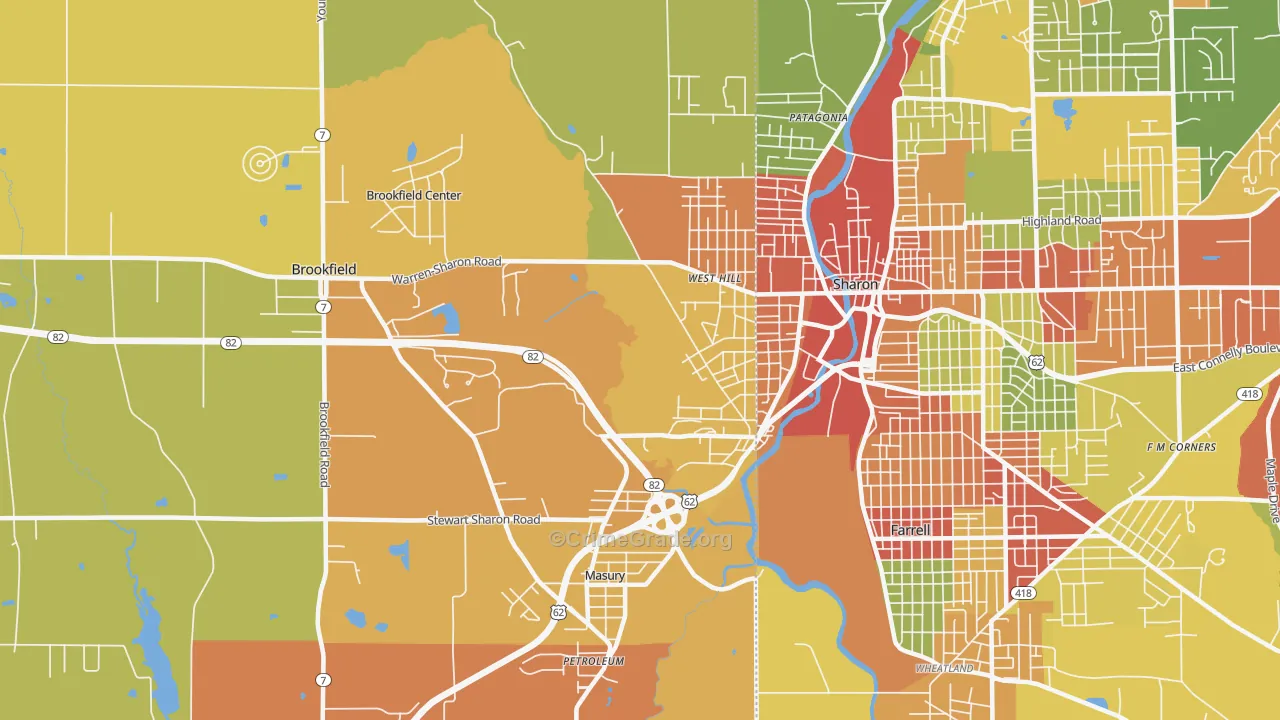 Masury, OH Map of Robbery Rates