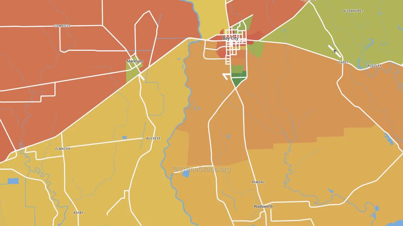 Matagorda County, TX Map of Robbery Rates