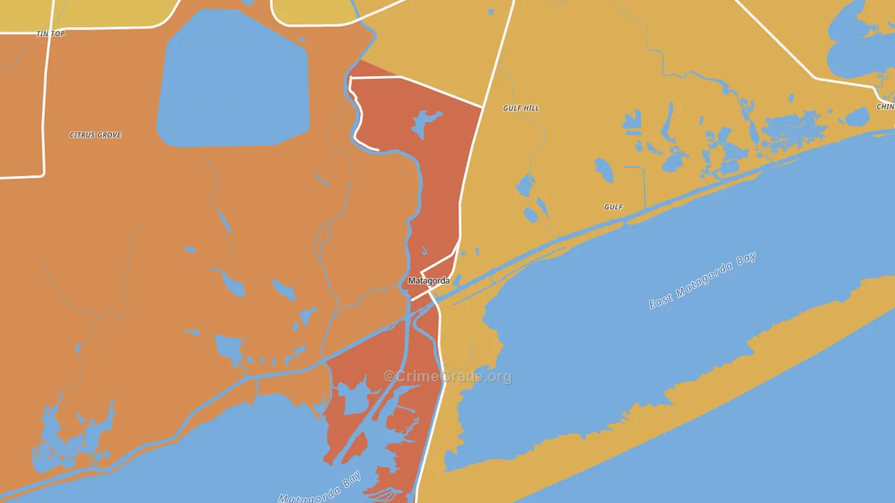 Matagorda, TX Map of Robbery Rates