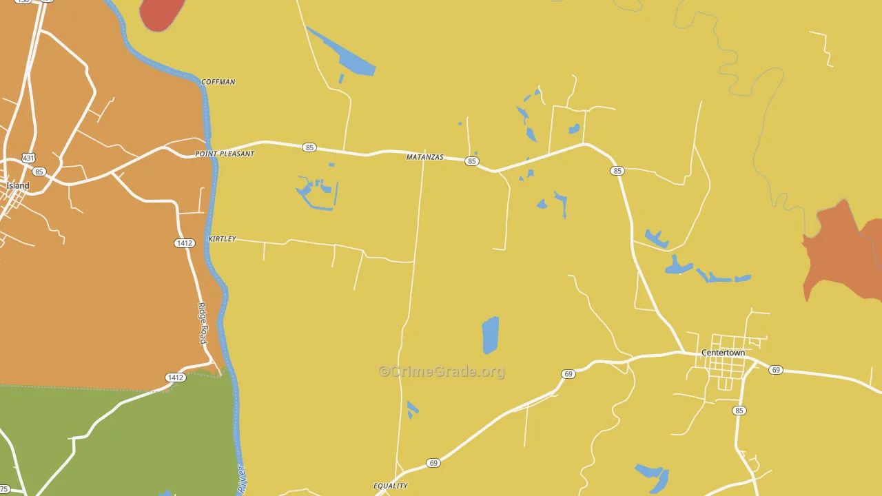 Matanzas, KY Map of Robbery Rates
