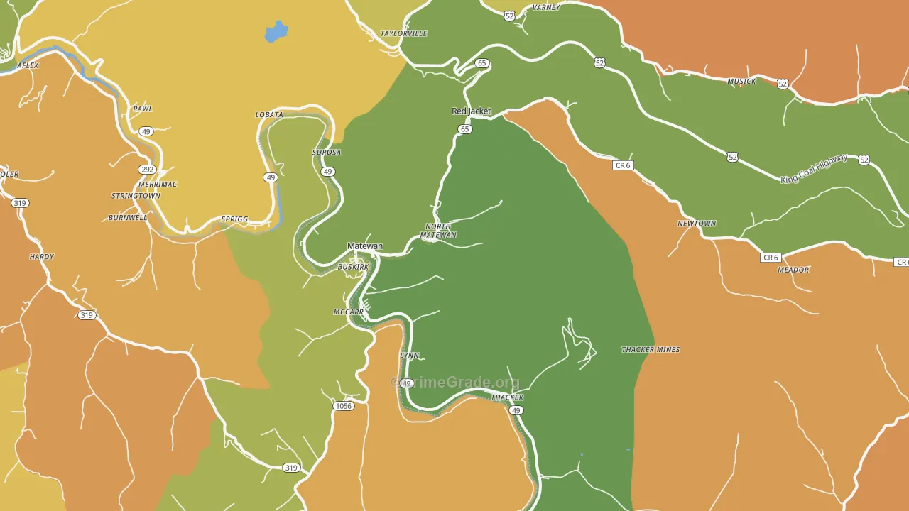 Matewan, WV Map of Robbery Rates
