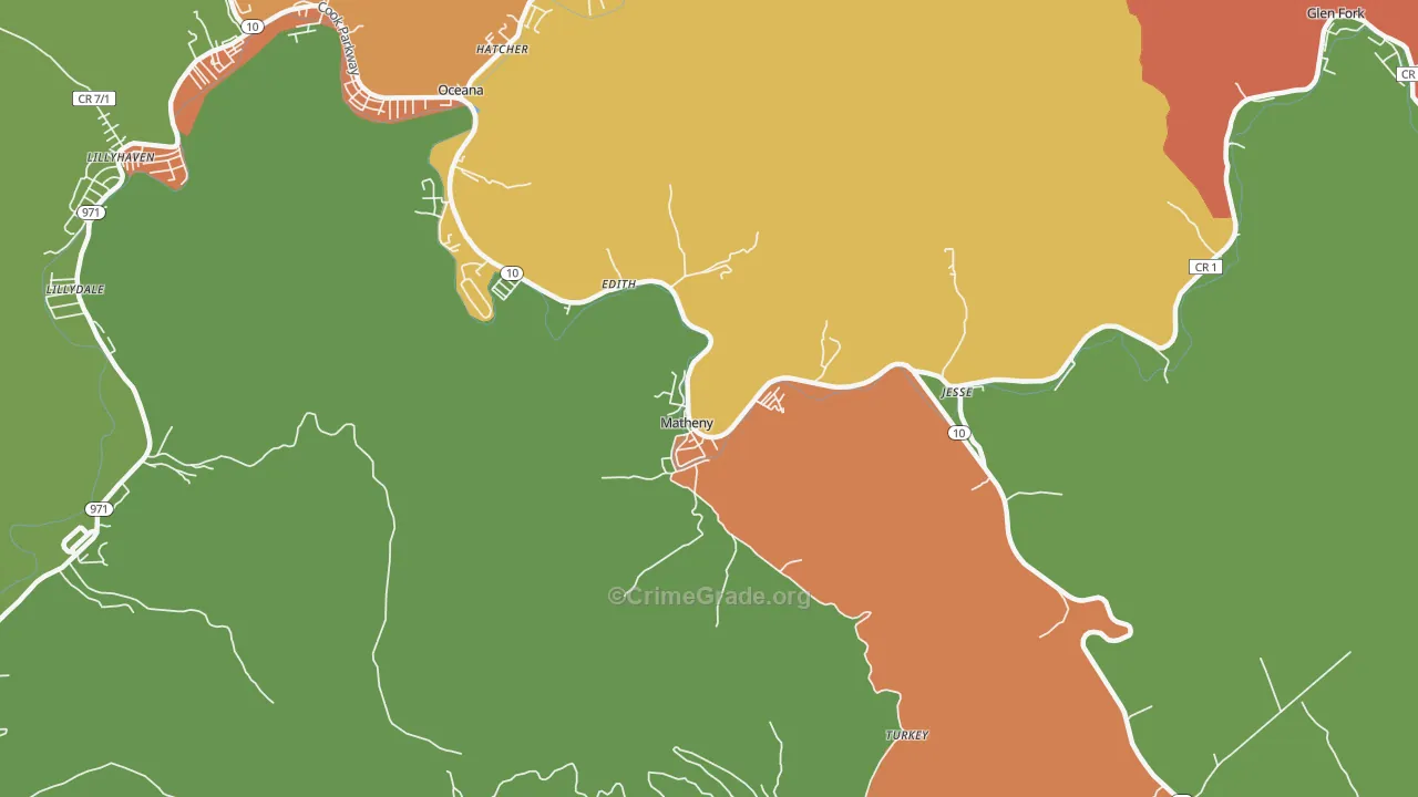 Matheny, WV Map of Robbery Rates