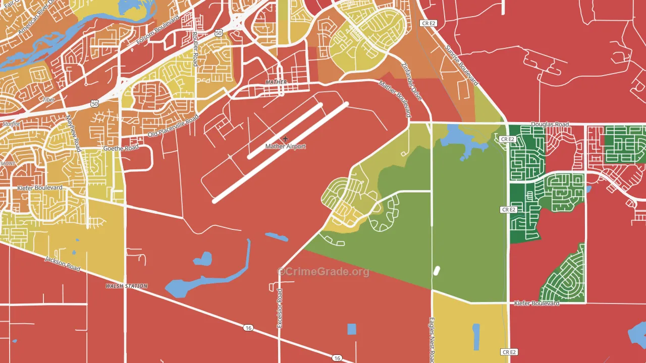 Mather, CA Map of Robbery Rates