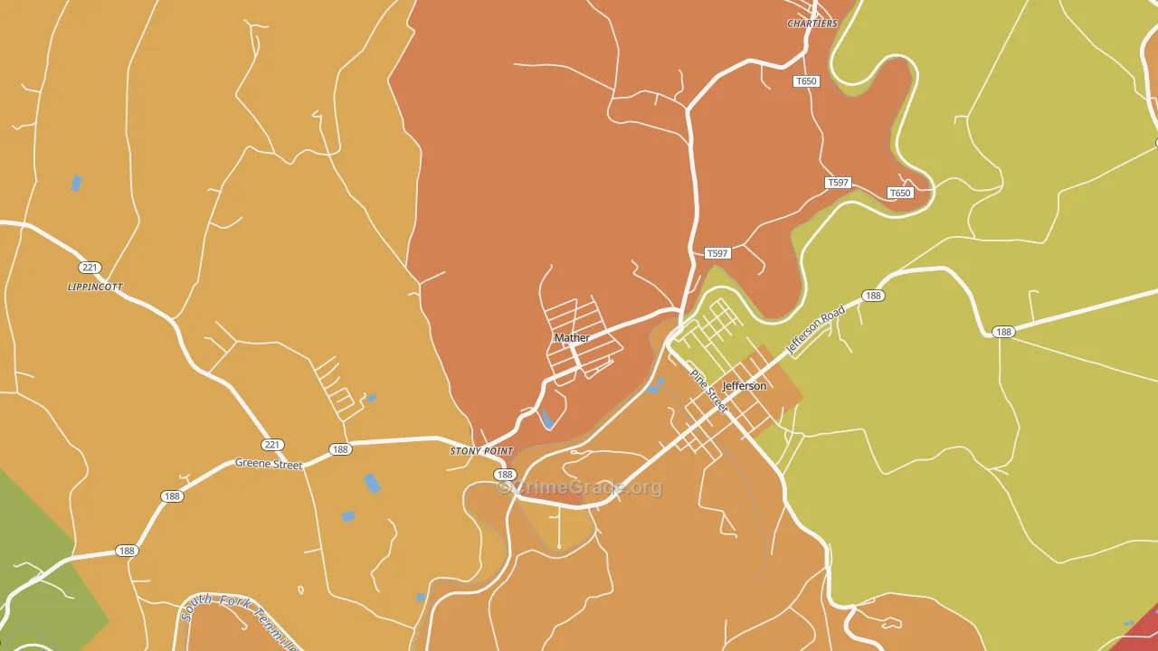 Mather, PA Map of Robbery Rates