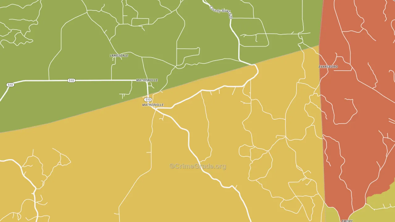 Matherville, MS Map of Robbery Rates