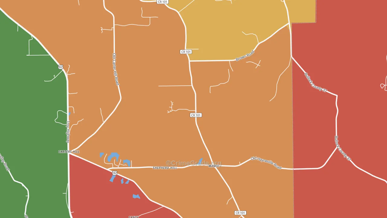 Mathews, AL Map of Robbery Rates