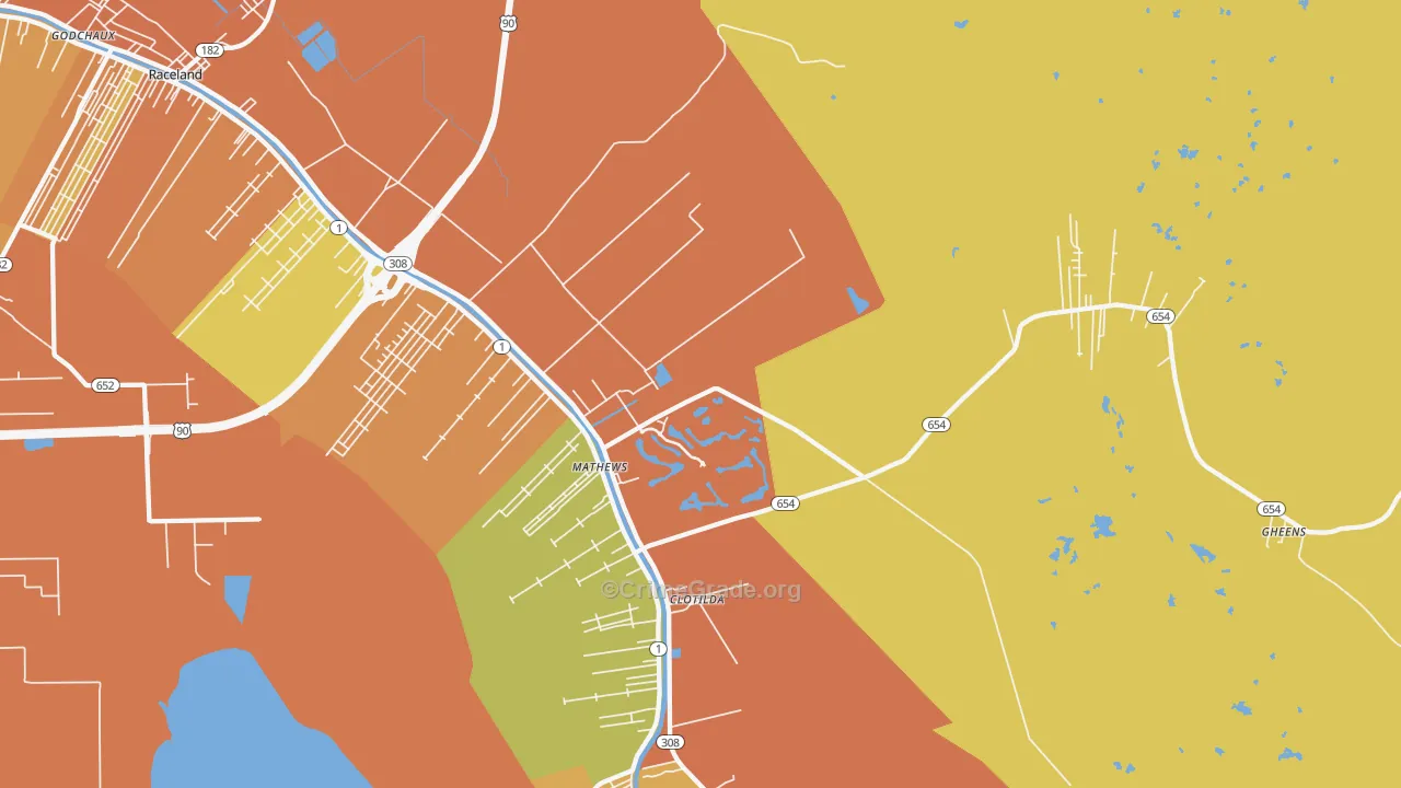 Mathews, LA Map of Robbery Rates