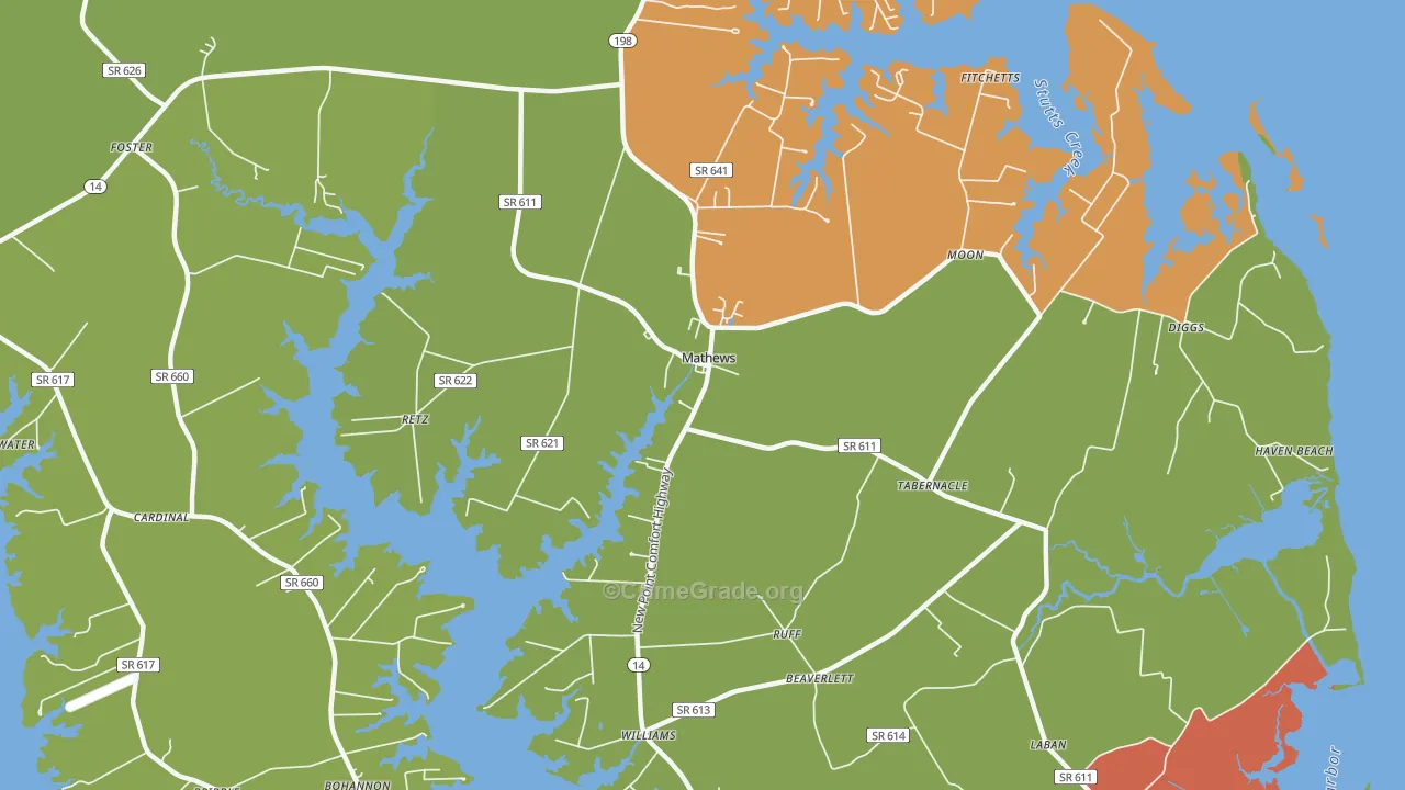 Mathews, VA Map of Robbery Rates