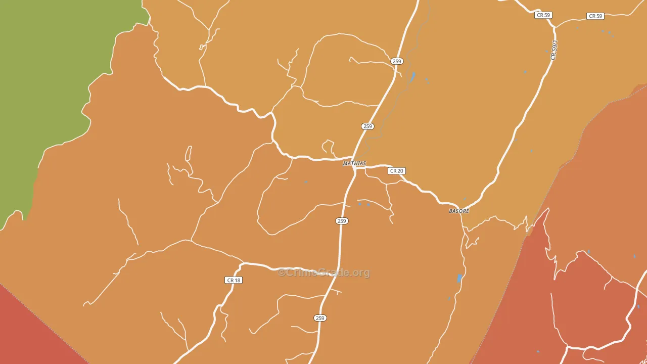 Mathias, WV Map of Robbery Rates