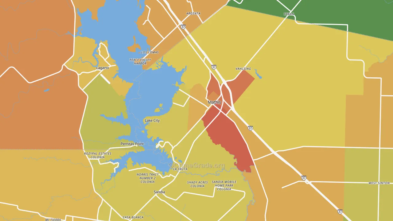 Mathis, TX Map of Robbery Rates
