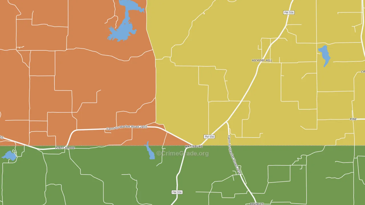 Matinburg, TX Map of Robbery Rates