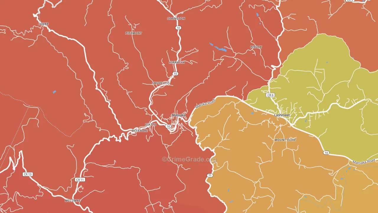 Matoaka, WV Map of Robbery Rates