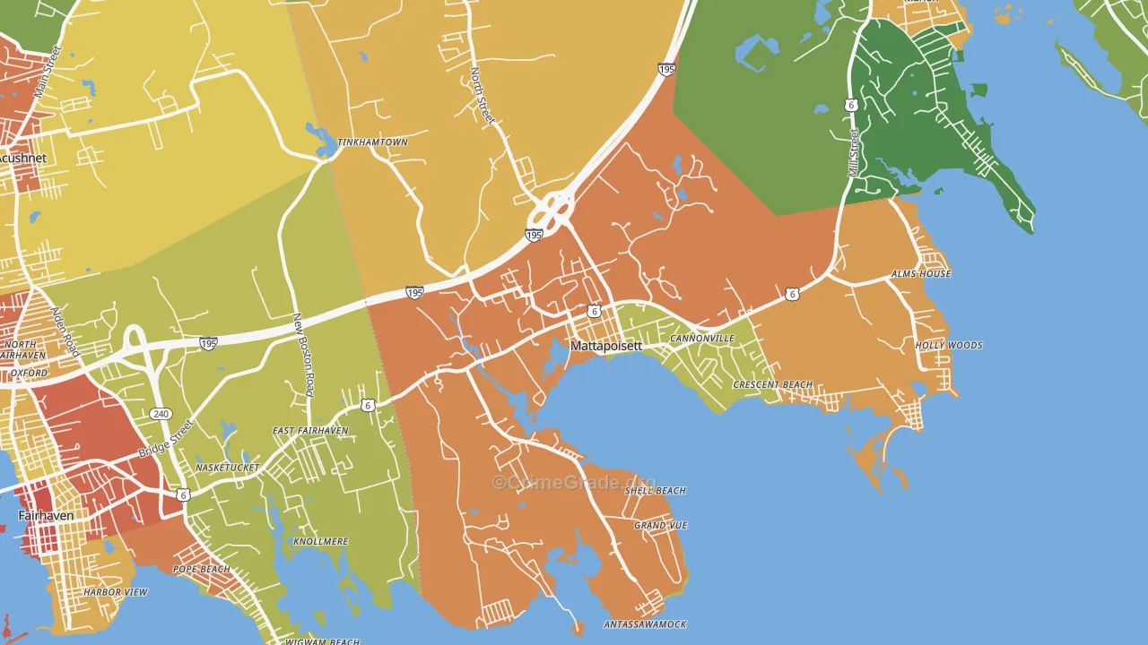 Mattapoisett, MA Map of Robbery Rates