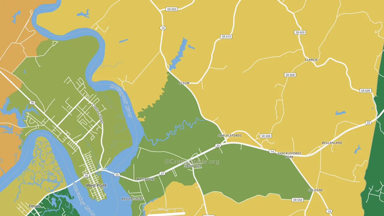 Mattaponi, VA Map of Robbery Rates