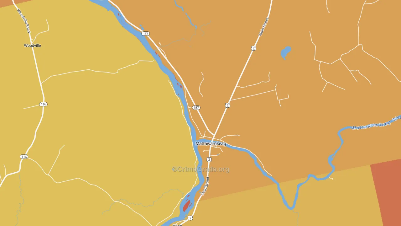 Mattawamkeag, ME Map of Robbery Rates