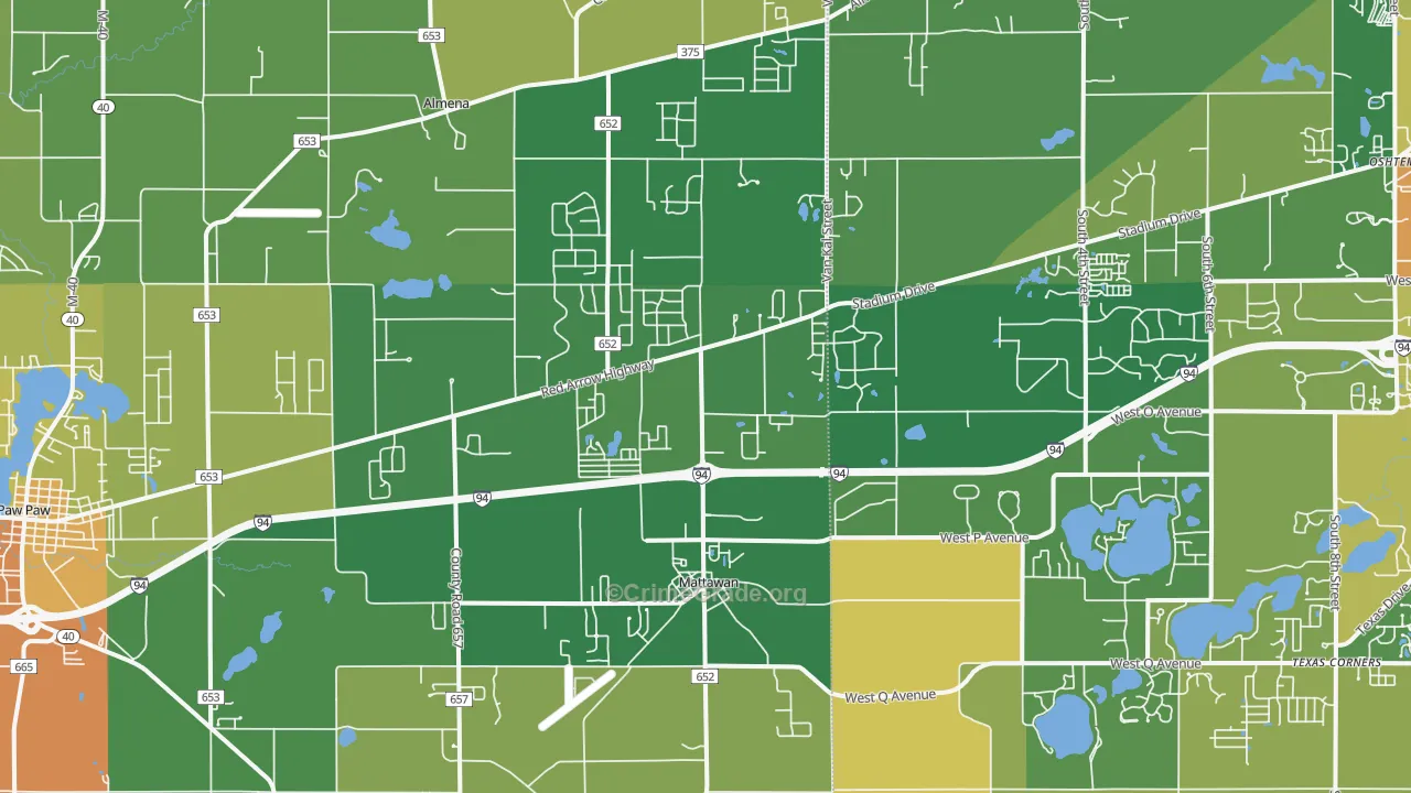 Mattawan, MI Map of Robbery Rates