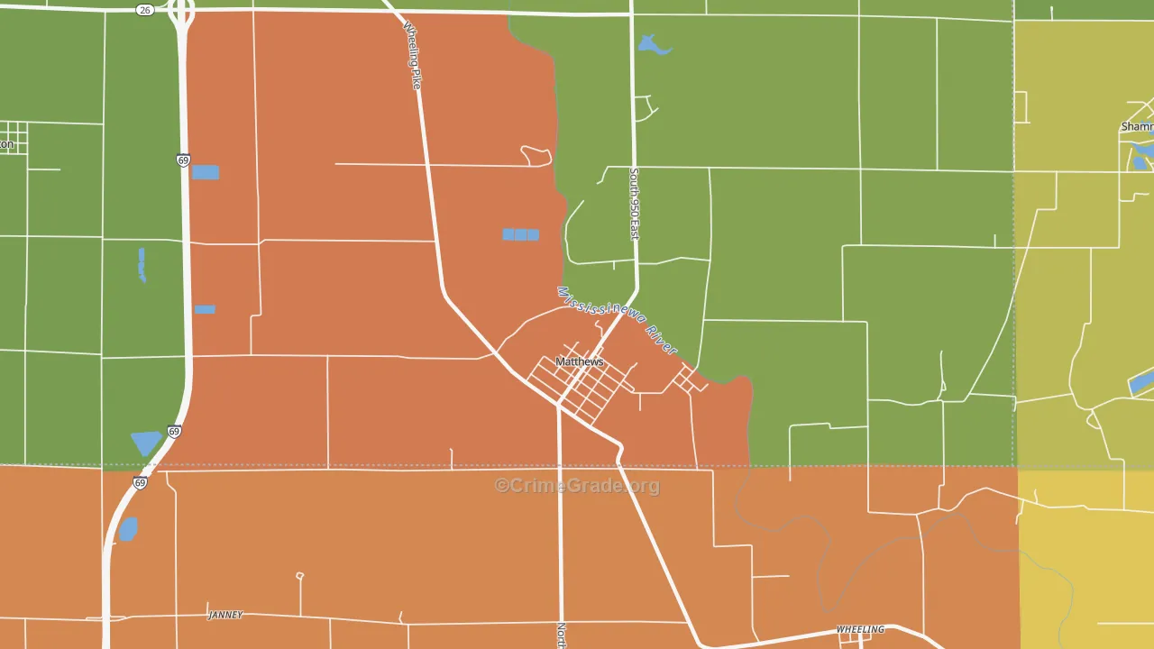 Matthews, IN Map of Robbery Rates