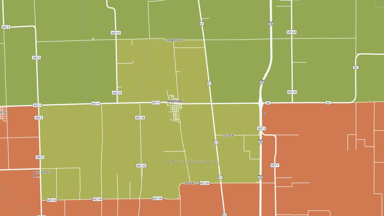 Matthews, MO Map of Robbery Rates