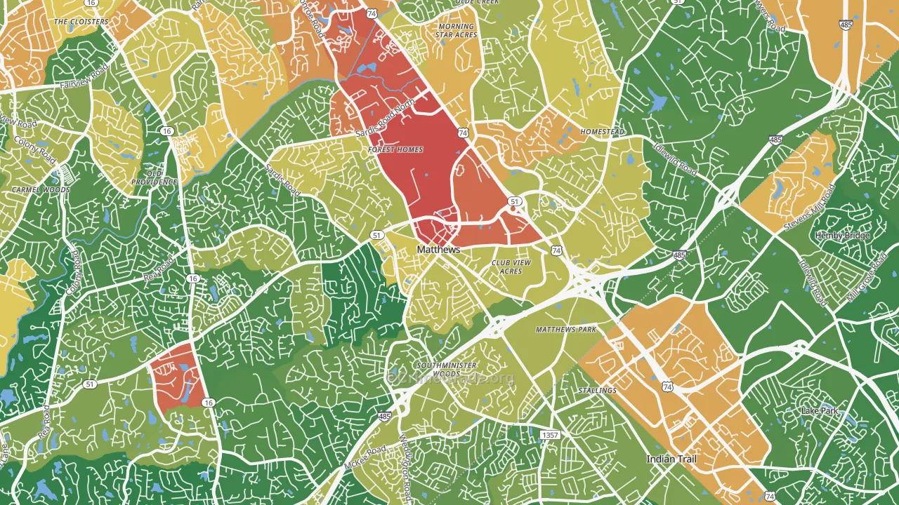 Matthews, NC Map of Robbery Rates
