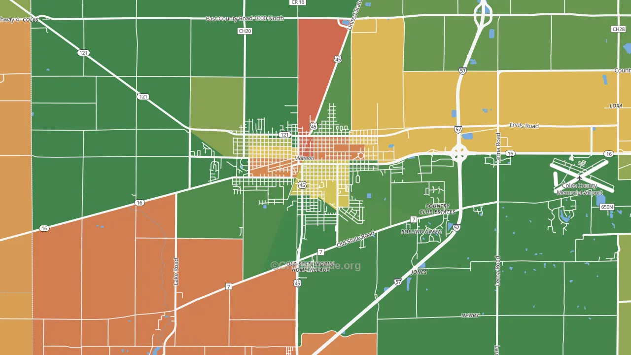 Mattoon, IL Map of Robbery Rates
