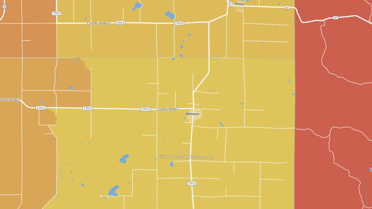 Mattoon, WI Map of Robbery Rates