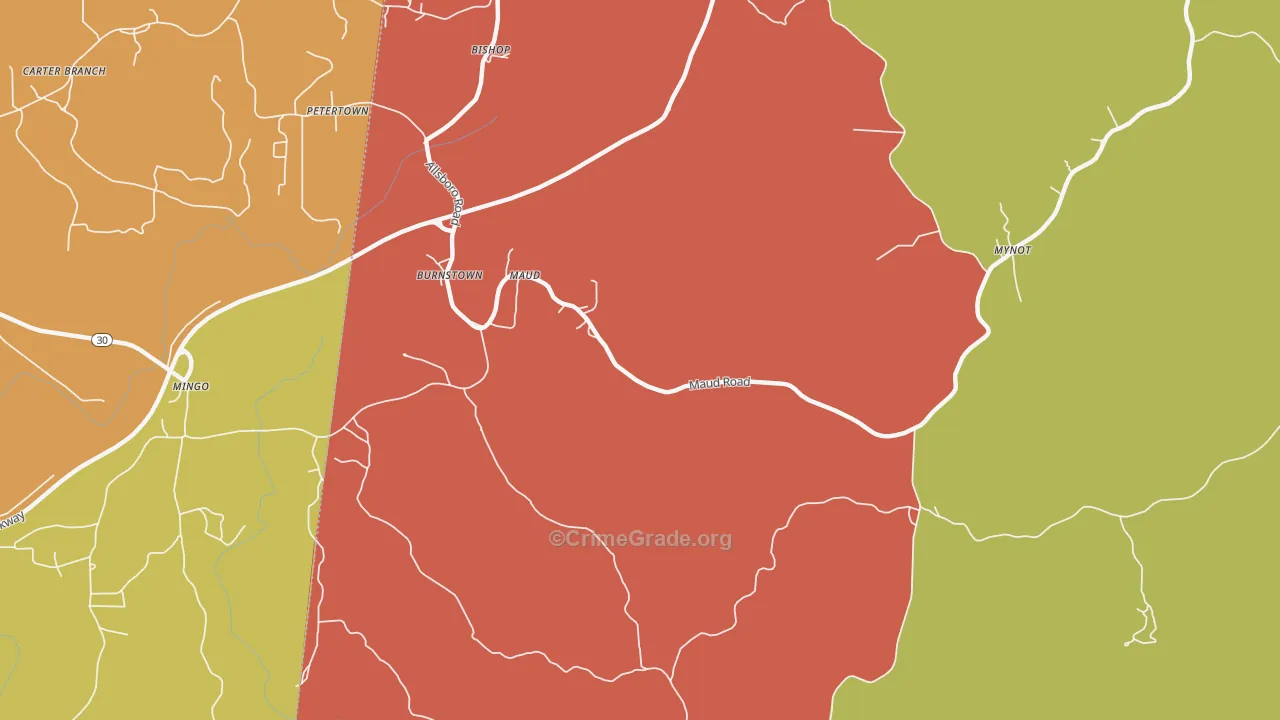Maud, AL Map of Robbery Rates