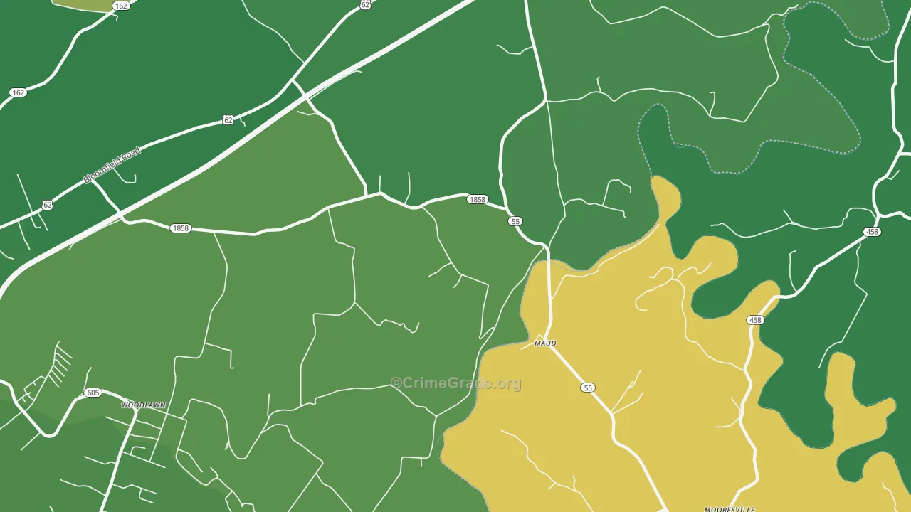 Maud, KY Map of Robbery Rates