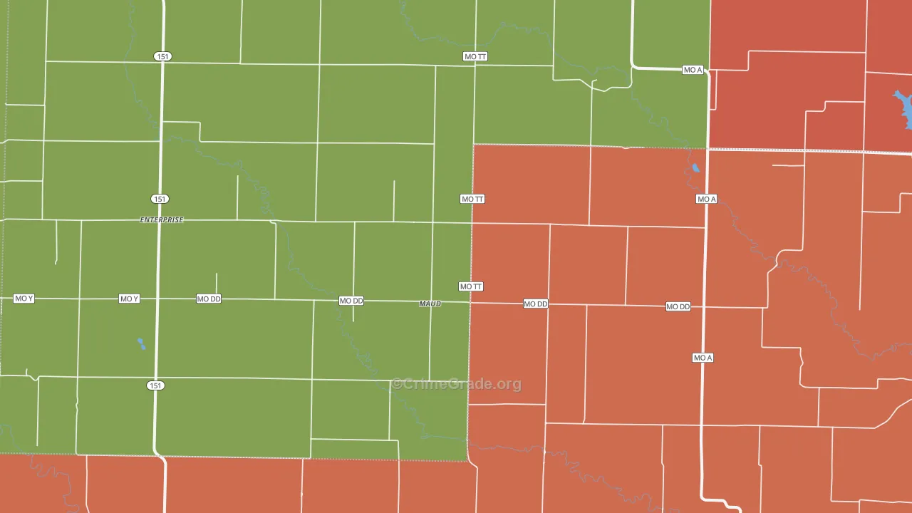 Maud, MO Map of Robbery Rates