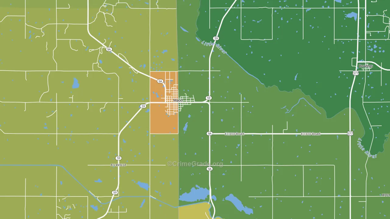 Maud, OK Map of Robbery Rates