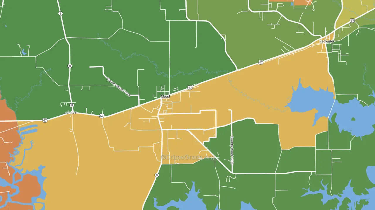 Maud, TX Map of Robbery Rates