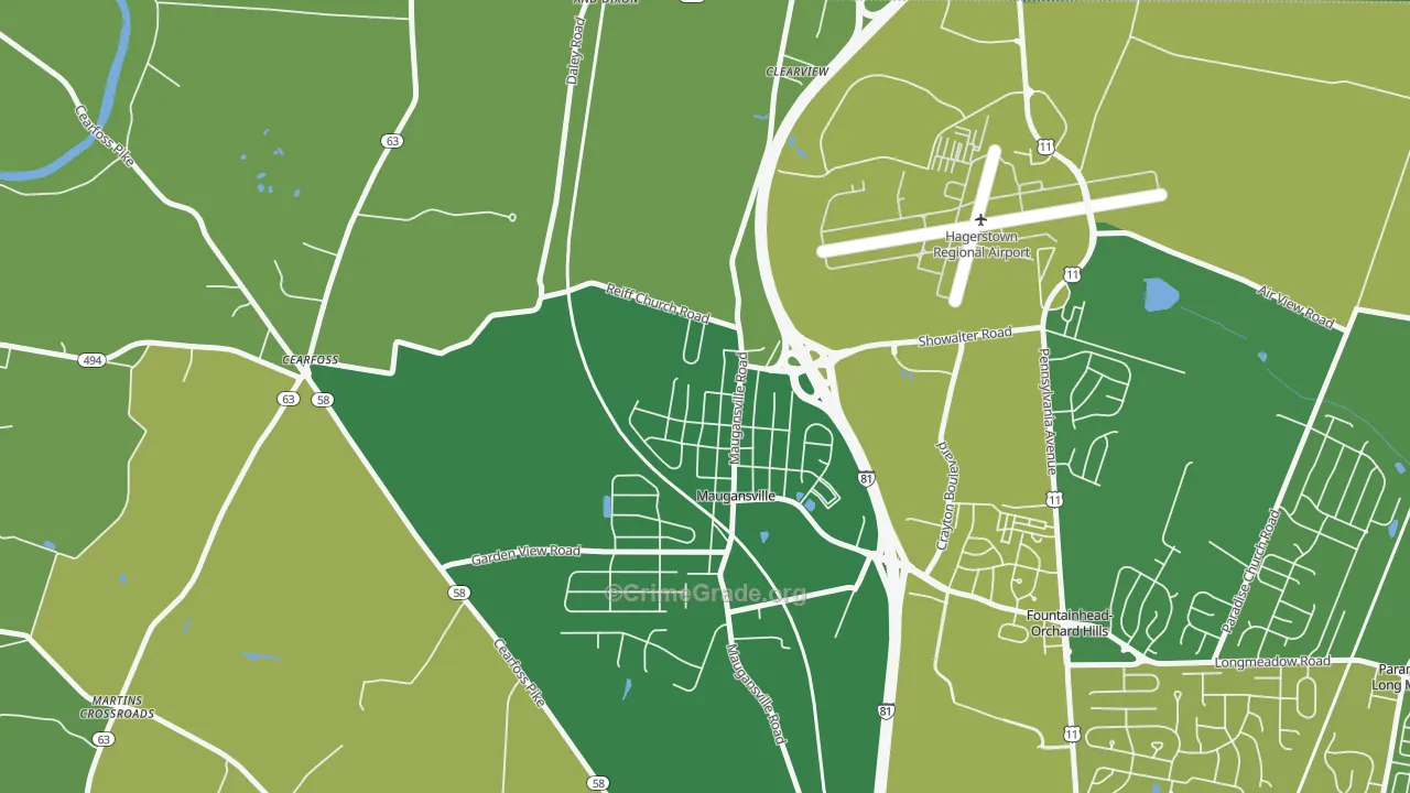 Maugansville, MD Map of Robbery Rates
