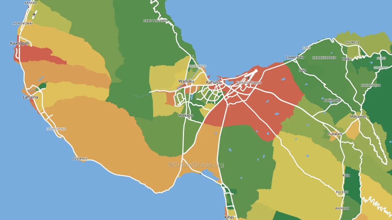 Maui County, HI Map of Robbery Rates
