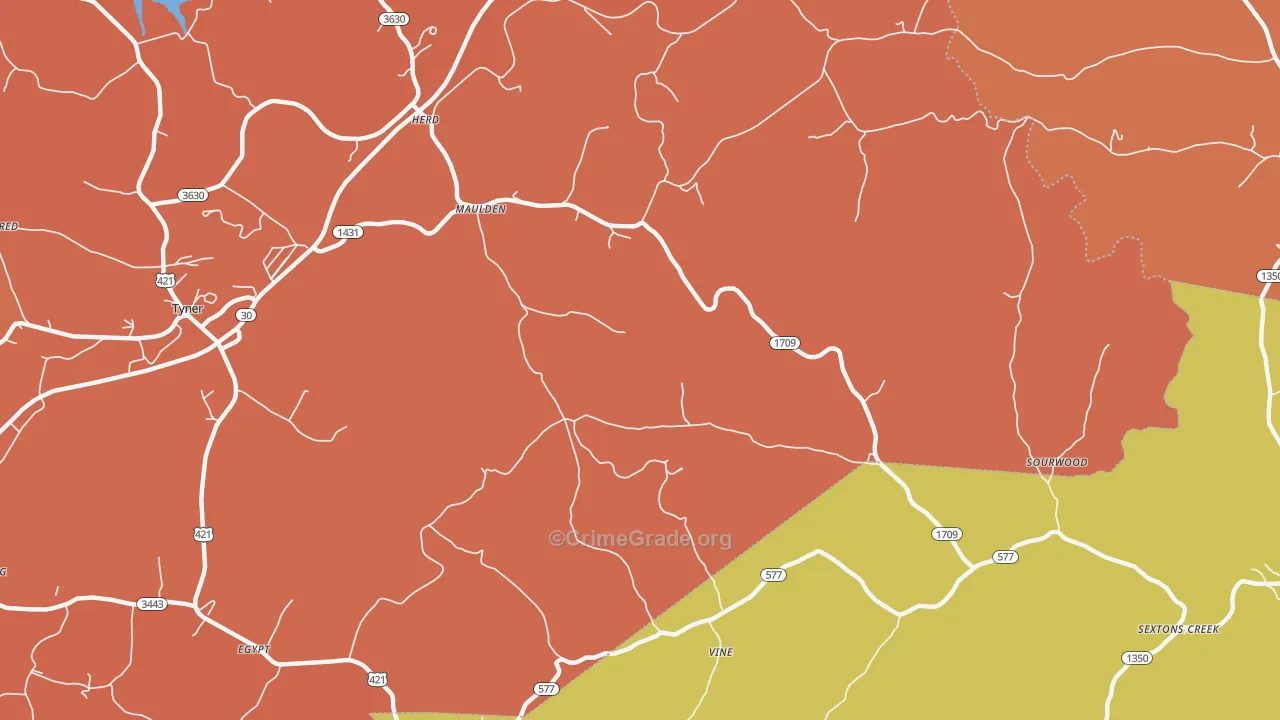 Maulden, KY Map of Robbery Rates