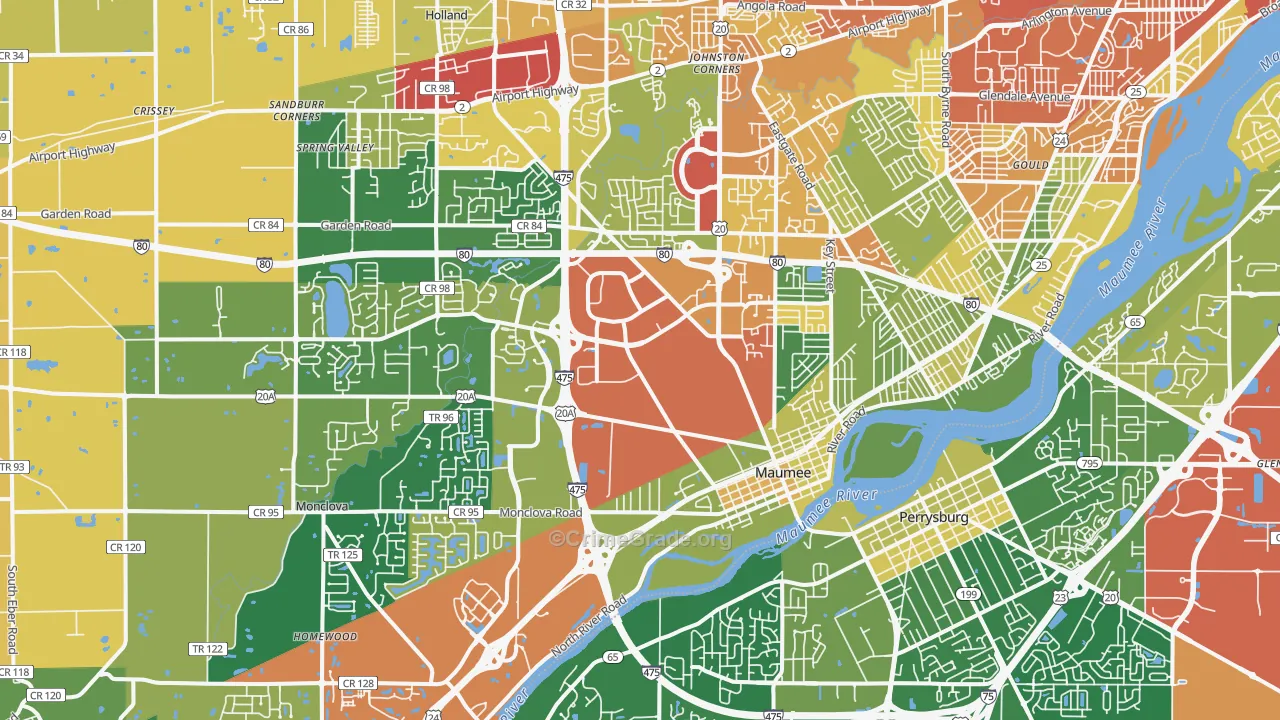 Maumee, OH Map of Robbery Rates