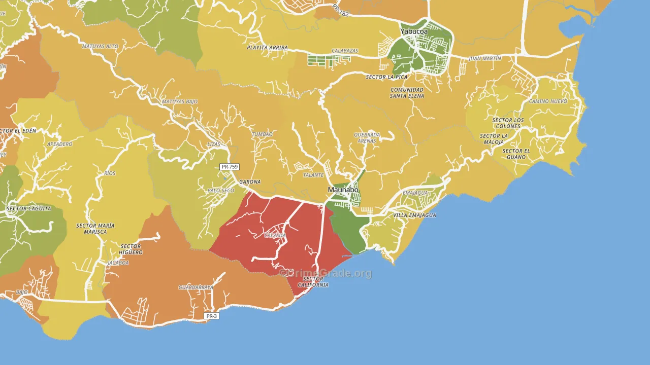 Maunabo Municipio, PR Map of Robbery Rates