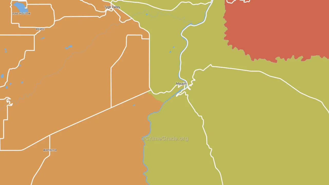Maupin, OR Map of Robbery Rates