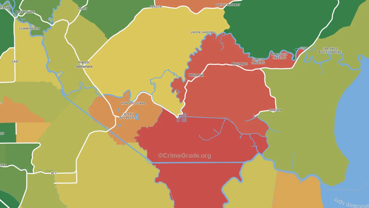 Maurepas, LA Map of Robbery Rates
