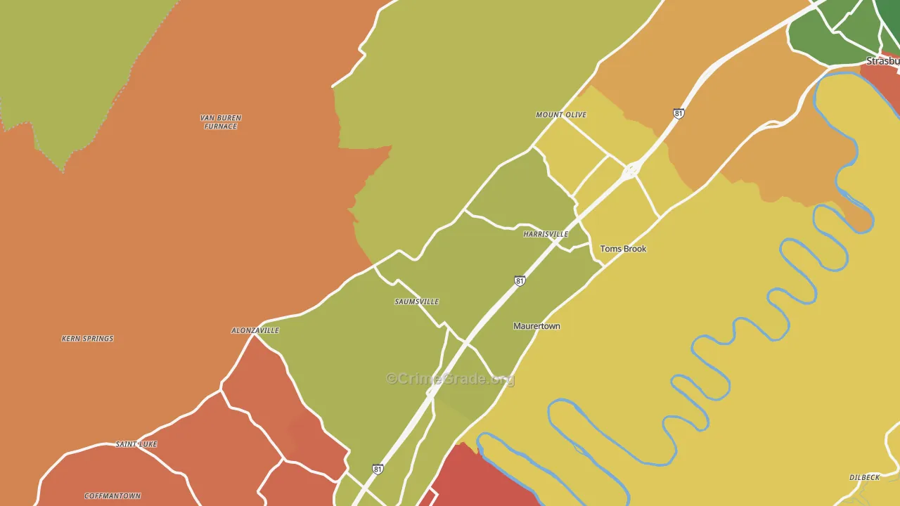 Maurertown, VA Map of Robbery Rates