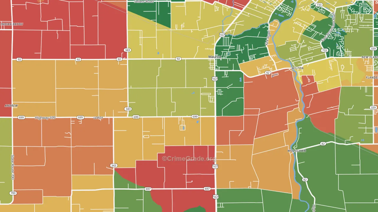 Maurice, LA Map of Robbery Rates