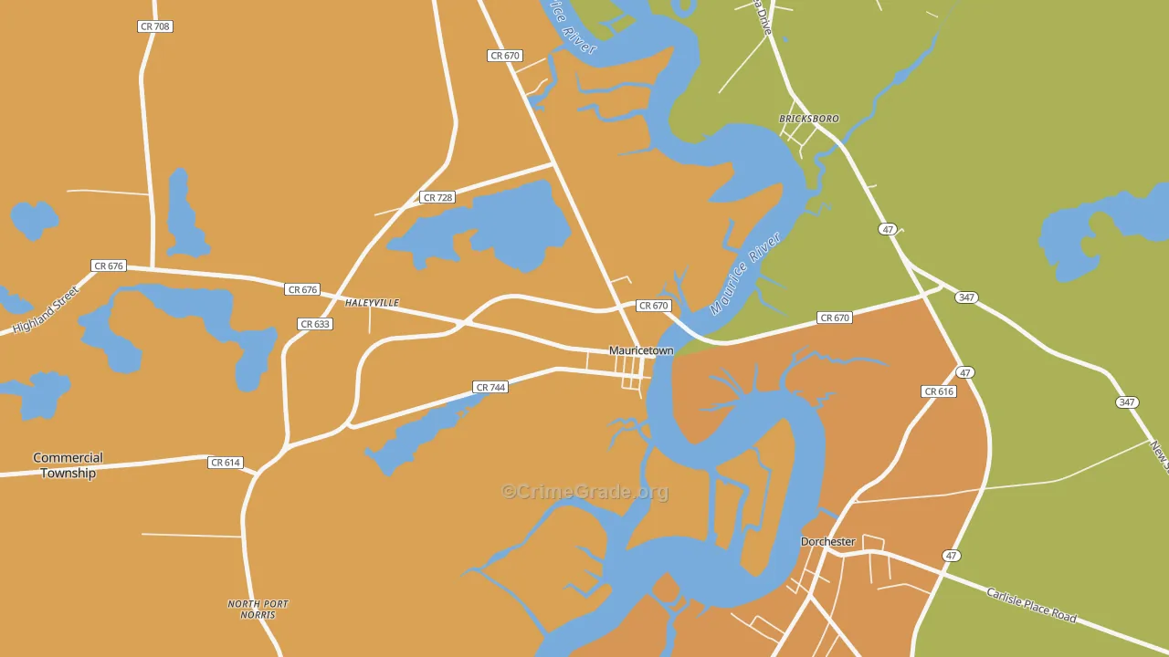 Mauricetown, NJ Map of Robbery Rates