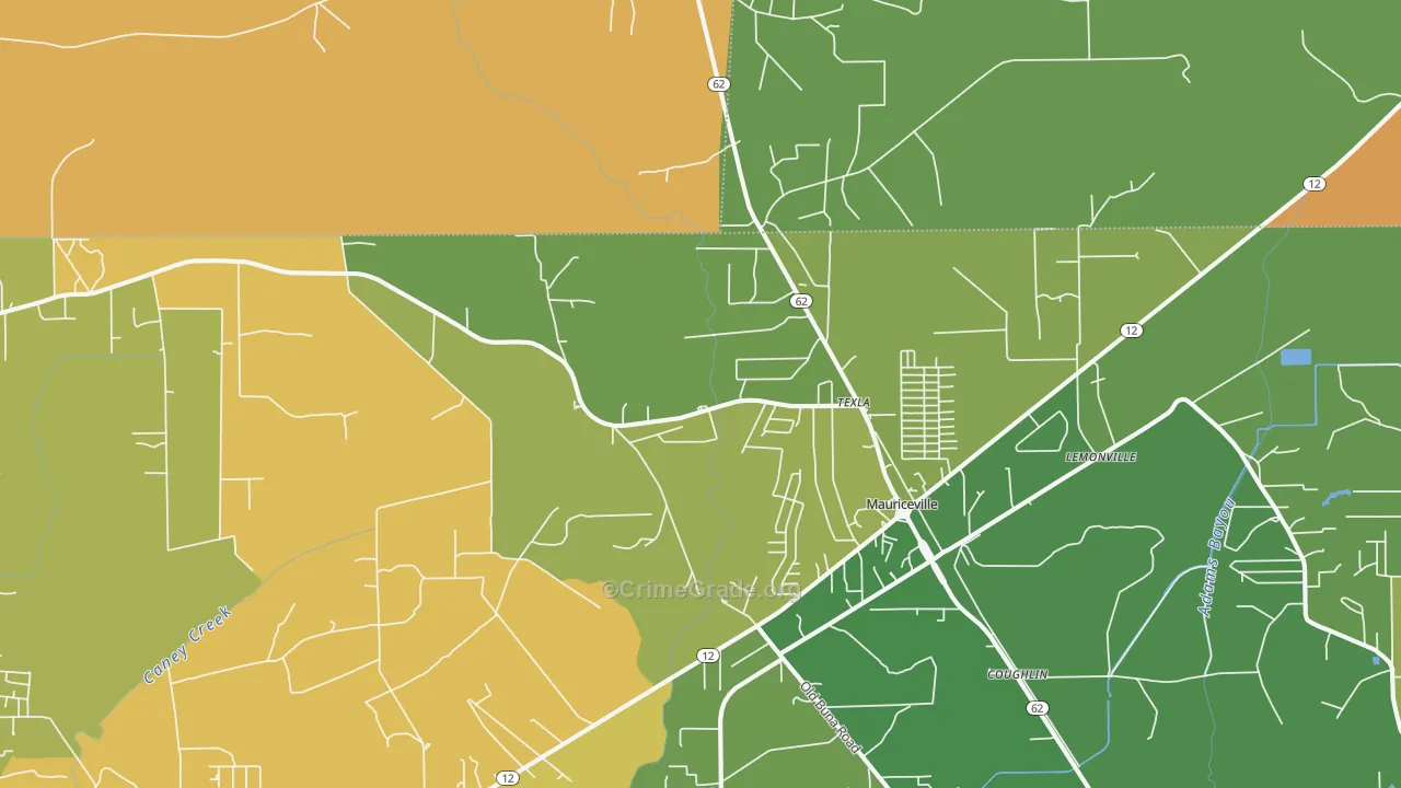 Mauriceville, TX Map of Robbery Rates