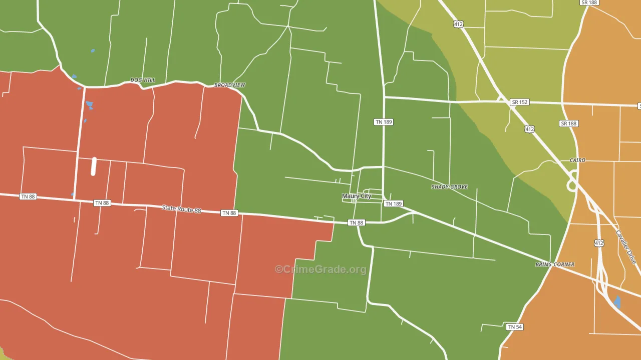 Maury City, TN Map of Robbery Rates