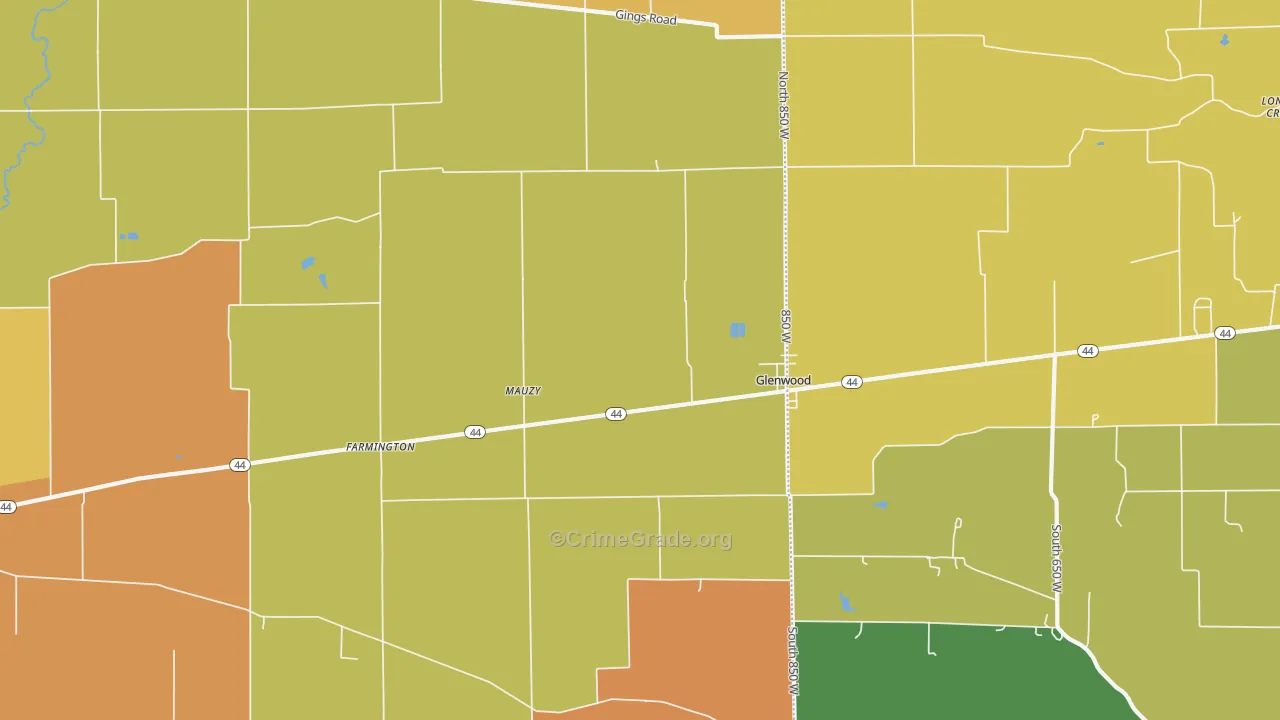 Mauzy, IN Map of Robbery Rates