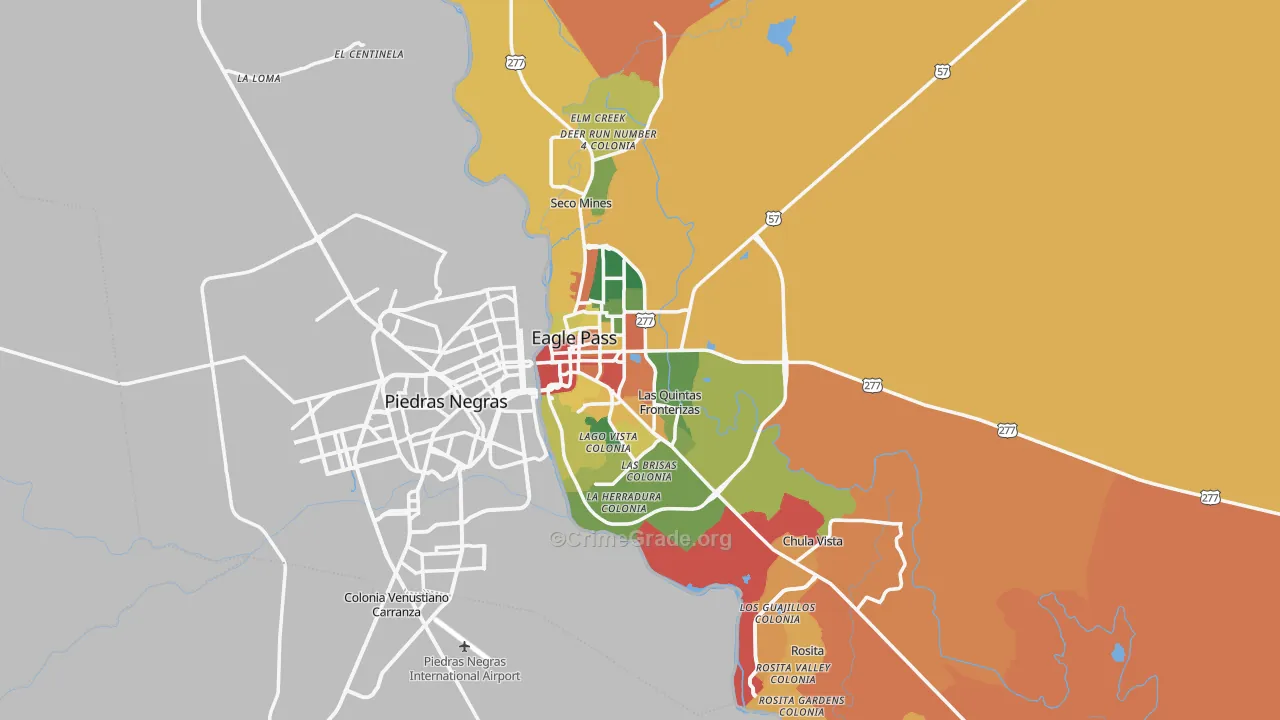 Maverick County, TX Map of Robbery Rates